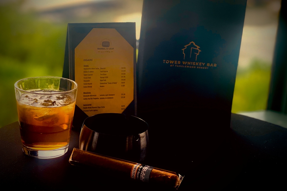 Relax atop the famous Tanglewood Tower as you sip and savor a selection of curated whiskeys and premium cigars. Tanglewood Resort Opens Cigar and Whiskey Bar With Views of Lake Texoma